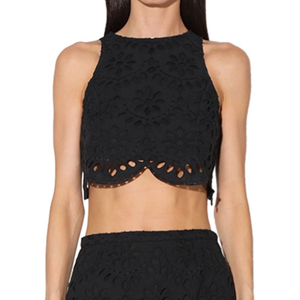 Walter Baker NWT Black Meryl Eyelet Scallop Hem Sleeveless Crop Top